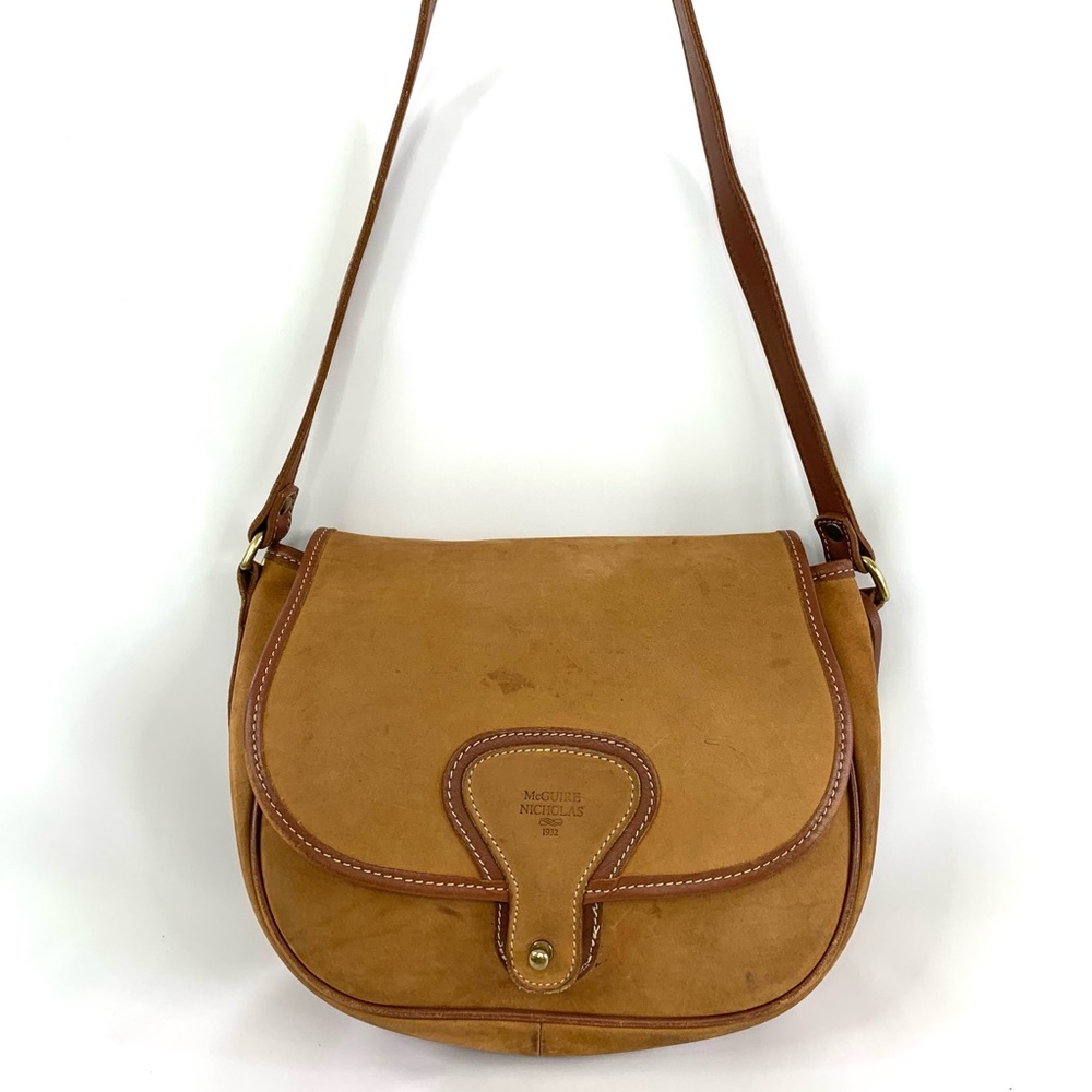 McGuire Nicholas Vintage Brown Suede Raw Leather Small Crossbody Bag Made USA